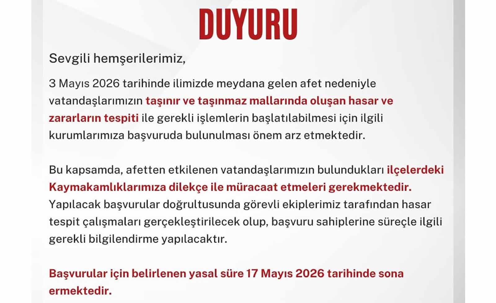 Gaziantep Valiliğinden afetzedelere hasar başvurusu için çağrı